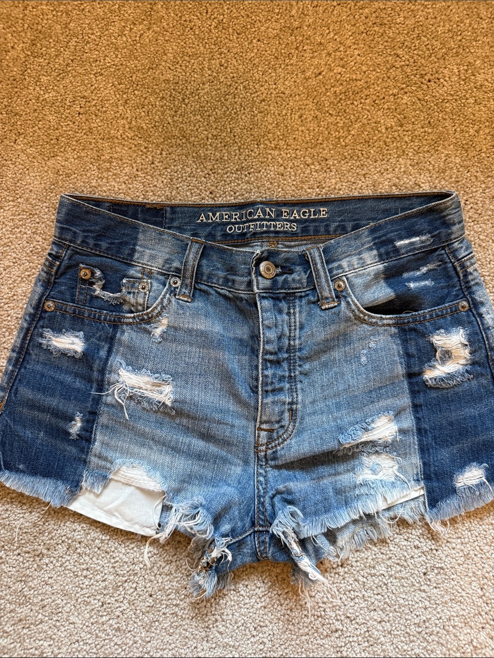 American Eagle Outfitters Blue Distressed High-Rise Denim Shorts